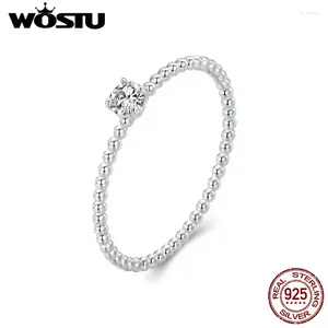 Cluster-Ringe WOSTU Einfache Runde Moissanit Perlen Ring Frauen 925 Sterling Silber Diamantschliff Stapelbar Mädchen Party Verlobung Band Geschenk