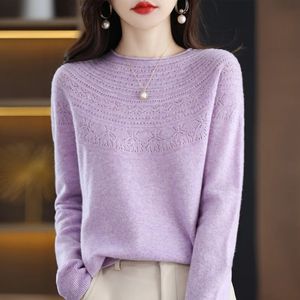 Modny styl Oneline Readytowear Pure Wool Swater Women Women Downa dzianina jesień i zima przechylona krawędź Top 240229