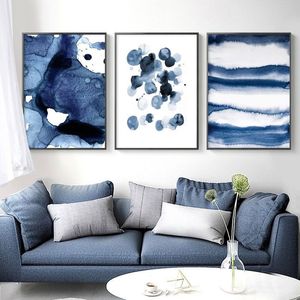 Gemälde Blau Watecolor Leinwand Kunst Poster und Drucke Abstrakte Malerei Nordic Minimalismus Wandbilder Für Wohnzimmer Moderne Ho308k