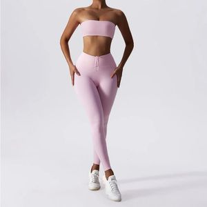 Zestaw jogi 2 -częściowe legginsy o wysokiej talii sportowe stanik damski trening na siłownię push ubrania biegowe