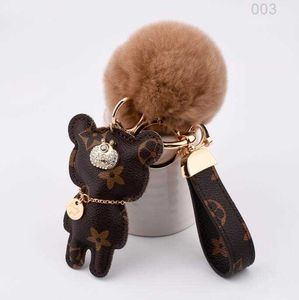 Fashion keychain Cute bear Print Pattern PU leather keychains Car Accessories Key Ring Lanyard Wallet Chain Rope set5WG0