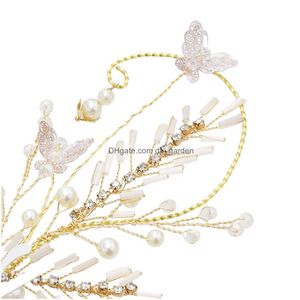 Hair Jewelry Japan Chinese Vintage Long Tassel Clip Bridal Headband Flower Crystal Pearl Headdress Headpiece Accessories Dr Dhgarden Dhbto