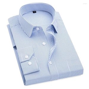 Camisas de vestido masculinas Plus Size para formal para homens listrados de mangas compridas não-ferro Slim Fit Sarja Sólida Roupas Sociais