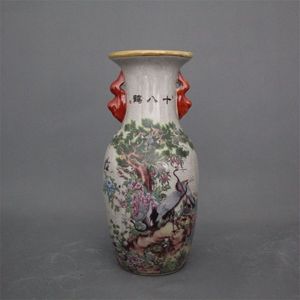 Jingdezhen cerâmica antiga qianlong pastel vaso 18 guindaste decoração de casa armário antigo peças exibição vaso cerâmica festival dec329b