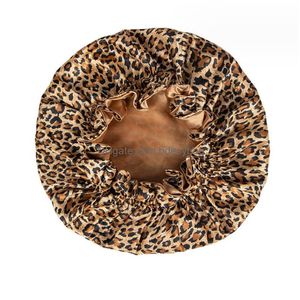 Beanie / Skull Caps Feitos à Mão Dupla Camada Leopardo Impressão Cetim Chapéu de Noite para Mulheres Menina Elástica Sono Beleza Bonnet Acessórios de Cuidados de Cabelo Dhxiz