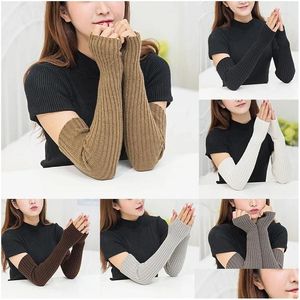 Elbow Knee Pads Knitted Woolen Arm Sleeve Fine Long Fingerless Gloves Warm Riding Soft Female Autumn Winter Women Warmers Drop Deliver Otxq3