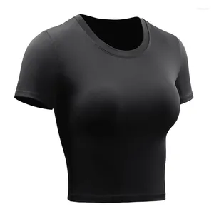 Camicie attive Abbigliamento alto elastico Compressione Crop Top Donna Camicetta da yoga Maglietta da ciclismo Assorbimento del sudore Abbigliamento sportivo Tuniche morbide da badminton