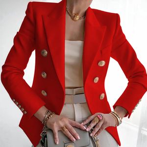 Blazer feminino outono sólido fino casaco terno jaqueta trespassado negócios moda jaquetas trabalho de escritório 240228