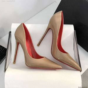 Stilista di moda di lusso sexy punta a punta tacchi alti 2023 nuove scarpe con tacco in vera pelle color nudo con suola per le donne con Super 0 christiane loubiton fondo rosso L23C