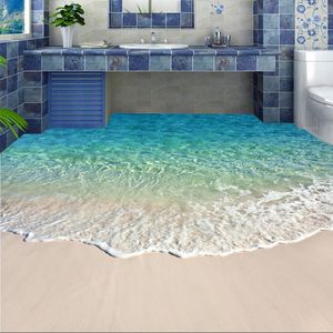 Personalizado auto-adesivo piso mural po papel de parede 3d onda de água do mar piso adesivo banheiro usar antiderrapante papéis de parede à prova dwaterproof água 23034