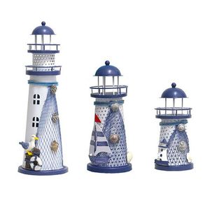 Akdeniz tarzı LED Deniz Feneri Demir Figürin Nostaljik Süsler Ev Masası Odası Düğün Dekorasyon El Sanatları için Okyanus Ankrajı226r