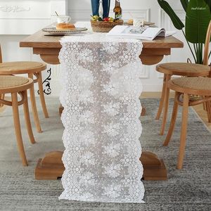 Table Cloth White Embroidered Cotton Thread Lace Runner Wedding Decoration Rectangle Cover Coffee Cloths Decor