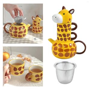 Tazze Cartoon Giraffe Set da tè Regalo per bambini con 2 tazze di filtro e coperchio per ragazzi Ragazza Tazza da caffè Tavolo da trekking Picnic Home Office