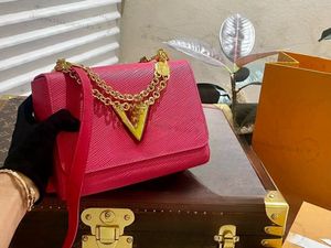 Luxury Designer Bag Twist Crossbody Bag Gold Buckle Water Mönster Ko Wave Läder Kvinnor axelväska v Lås kedja handväskor mode kvinnor kedja väska plånbok