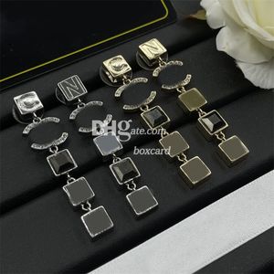 Luxury Letter Rhinestone Earrings For Women Trendy Square Mirror Drop Earrings Studs With Gift Box