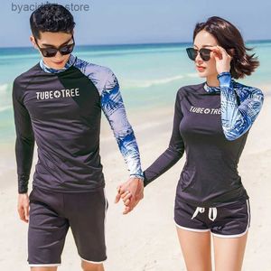 Men's Swimwear Rash Guards Men Women 2 Pieces Long Sleeve Shirt Shorts Black Couples Swimwear Surfing Bathing Suits Rashguard Wetsuits sale 220509 L240312