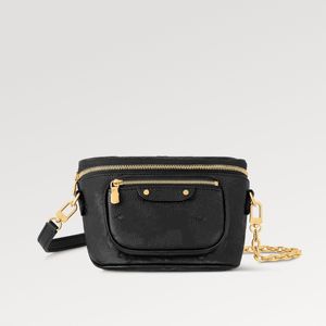 Explosion NEU Damen-Mini-Gürteltasche M46917, geschmeidig genarbte EP-Ledertasche, geprägte goldfarbene Kette mit Reißverschlussanhänger, schwarzes Rindsleder, Mikrofaser-Hardware, luxuriöse Designer-Taschen