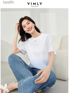 여자 티셔츠 vimly gradient round neck short sle t-shirt 2024 여름 새로운 캐주얼 면화 느슨한 여자 탑스 여자 풀버 tshirt m6098 240311