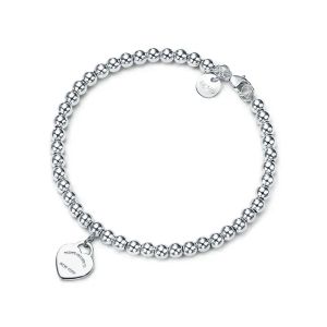 Popular S925 Silver 4mm Round Beads Heart Shaped Ti ffan Bracelet Thicker Bottom Plating Boudoir Commemorative Fashion Glamour Jewellery