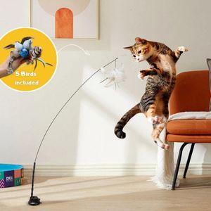 7 pçs/set interativo brinquedo do gato handfree gato vara jogando gatinho teaser varinha brinquedo ventosa cabeça pena gato varinha 240229