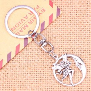 Anahtarlıklar 20pcs moda anahtarlık 31 26 mm daire ay melek kolye diy erkek mücevher arabası anahtar zincir yüzük tutucu hediyelik hediye için hediye