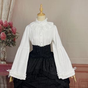 Gothic Lolita Style Blouses Women Vintage Elegant Ruffles Turtleneck Long Sleeve Tops Girls Kawaii Y2k Slim Shirts Black White240311