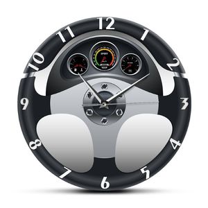 Sport Car Steering Wheel and Dashboard Printed Wall Clock Automobile Artwork Home Decor Automotive Drive Auto Style Wall Watch LJ2280h