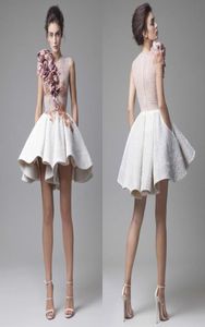 Nuovi abiti da cocktail corti Krikor Jabotian Increspature sorprendenti Abiti da festa con applicazioni floreali fatte a mano in 3D Abiti da sera modesti ed eleganti8359393