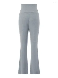 Calças femininas Mulheres cintura alta skinny flared estiramento emagrecimento sino bottom cor sólida yoga activewear