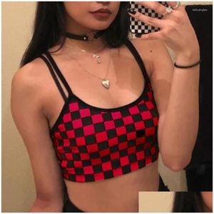 Womens Tanks Camis Black Red Plaid Checkerboard Tank Top Halter Women Bare Midriff Crop Tops Fashion Tube Female Sleeveless Cropped Dr Ot2Tr