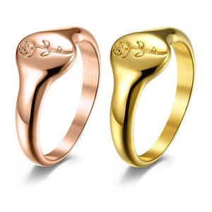 Einfache Edelstahl 18 k Gold Gravieren Blume Rose Finger Ring Hochglanz Schwanz Ringe Band für Frauen Mode Schmuck