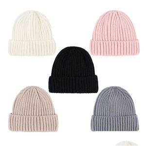 Beanie / Skull Caps Mamãe e Me Knit Bonnet Beanie Ajustável Outono Inverno Cor Sólida Caps Pais Crianças Turbante Cabelo Cuidado Chapéu Quente Dro Dh52N