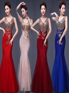 Ny design sjöjungfrun Vneck Sweep Train Chiffon Crystal Prom Dresses Pärlade veck rabatt prom klänningar lång formell sexig kväll dres1900027