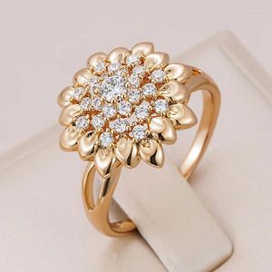 Cluster Rings Kinel 585 Rose Gold Flower Big Ring Fashion Creative Wedding Jewelry Natural Zircon Women Unusual Vintage