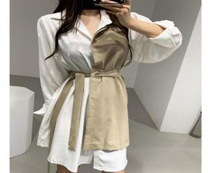 EWQ Korean Style Spring Dress Women New 2020 Autumn Cotton Fake Twopiece Ladies Shird Dresses Lengeeve Women Closed2814294