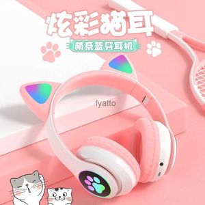 Cell Phone Earphones Cats ears (Steamed cat-ear shaped bread) light-emitting Bluetooth headset noise reduction mobile phone wireless folding gameH240312