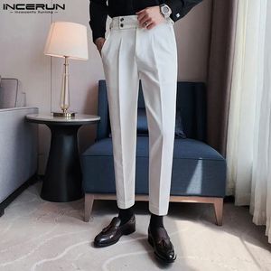 Stylish Mens Long Pants High Waist Business Pantalons INCERUN Casual Party Solid Allmatch Skinny Trousers S5XL 240305
