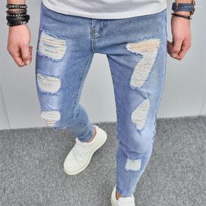 Erkekler Kot Bahar Delikleri Sıska Dilenci İyi Kalite İnce Jogging Erkekler Sıkıntılı Streç Denim Pantolon Erkek Giyim