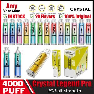 Original ETH Crystal Legend Pro engångscigaretter 4000 Puff Mesh Coil Vape Pen 20 smaker 2% förångare Puff 4K Vaper 4Kpuffs i lager redo att levereras omedelbart