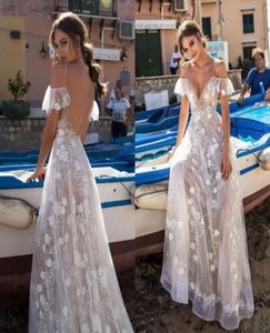 Vestidos de noiva New Boho Lace Wedding Dress Aline Vneck Straps Bride Dress Wedding Gown Party 2020 PFW113917055