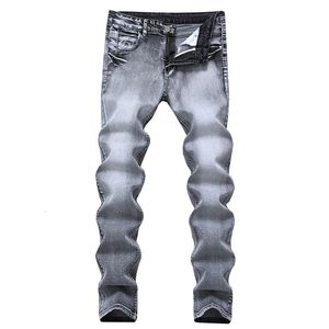 Мужские серые джинсы Узкие прямые длинные брюки Джинсовые универсальные эластичные повседневные брюки Четыре сезона Большой размер 40 42 240305