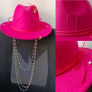 Fedora Hat Punk Pearl Chain DIY Rose Red Stels