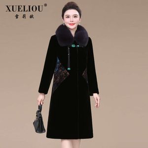 OU 2023 New Shirley Winter Fox Collar متكامل Middle Age Mom Mom Haining Fur Medium Long Coat Women 9045