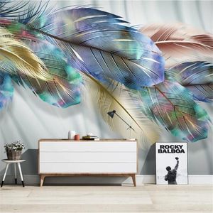 Large 3D Wallpaper Mural Custom Nordic Modern Color Feather TV Sofa Background Wallpaper Mural294f