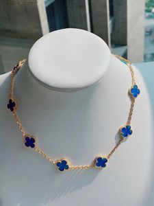 Hänge halsband mode lyx 4/fyra bladklöver tio blommor fyra gräs halsband kvinnor ljus lyx v guld tjock plätering 18k rosblå