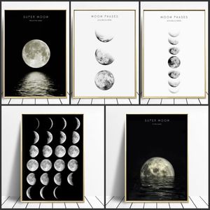 Minimalistische Luna-Wandkunst, Mondphasen-Leinwand-Poster und Drucke, abstrakte Malerei, nordische Dekoration, Bilder, moderne Heimdekoration274D