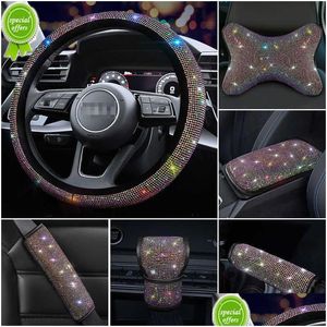 Interior Decorations New 2022 Pu Leather Car Steering Wheel Er Set Diamond Pink Ers Cases For Lady Girls Accessories Drop Delivery Aut Dh3Dj