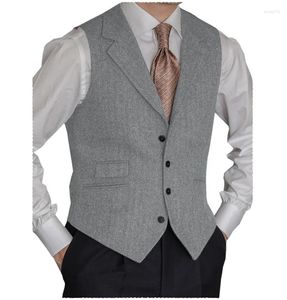 Gilet da uomo Abito formale da uomo Slim Fit Colletto su misura da uomo a spina di pesce Tweed Gilet da lavoro casual Gilet da sposo per la cerimonia nuziale