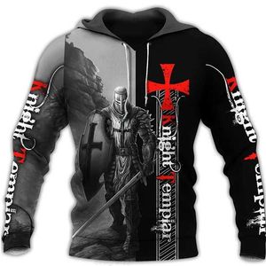 Knights Templar Mens Hoodie 3D Tryck överdimensionerade sweatshirt Harajuku Fashion Loose Jacket Pullover Casual Hooded Streetwear Tops