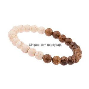 Beaded 8Mm Natural Wooden Stone Handmade Strands Charm Bracelets For Women Men Party Club Decor Elastic Jewelry Drop Delivery Dh3Vo